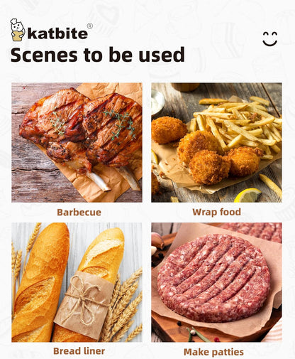 Katbite 300Pcs 6x6 Inches Patty Paper, Burger Patty Paper, Unbleached Parchment Sheets, Heavy Duty & Non-Stick, Squares for Seperating Patty, Cookies