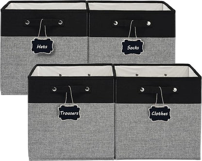 FinishingBo 13x13x13 Inches Fabric Storage Bin with Handles, Cube Storage Bins, Storage Baskets for Organizing Shelf Home Closet,4 Pack (Black and Grey)