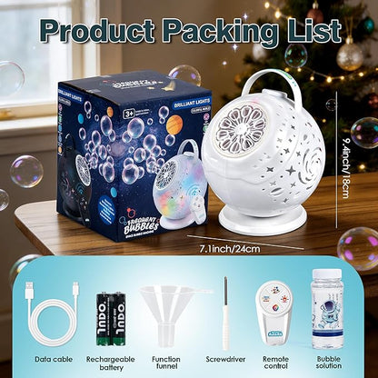 Upgraded Bubble Machine with Wireless Remote, 90° & 360° Rotating Maker, 7 Colors LED Light, 20000+ Output per Min, Type-C Charge, Automatic Blower for Kids Toddlers Indoor Outdoor Wedding