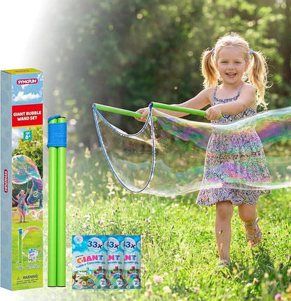 SYNCFUN 4 Pcs Giant Bubble Wand, 1 Big Bubble Wand Set with 3 Packs 33X Super Concentrate Solution, Giant Bubbles Maker for Kids Summer Outdoor Toy Game Activity Birthday Party Favors