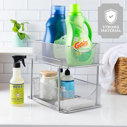 Sorbus 2 Sets of 2 Tier Metal Under Sink Organizer for Bathroom, Kitchen, Strong Steel Mesh Sliding Drawers for Under Sink, Under Cabinet, Closet, Kitchen, Pantry, Bathroom Organizers and Storage