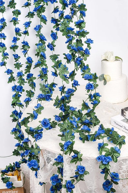 Miracliy 8Pcs 66FT Blue Flower Garland, Artificial Rose Floral Vines Fake Hanging Spring Flower Garland for Wall Backdrop Wedding Arch Tea Party Door Mantle Decoration