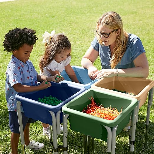 ECR4Kids Stackable Square Bins with Non-Snap Lids, Multipurpose Organization, Sand, 2-Pack