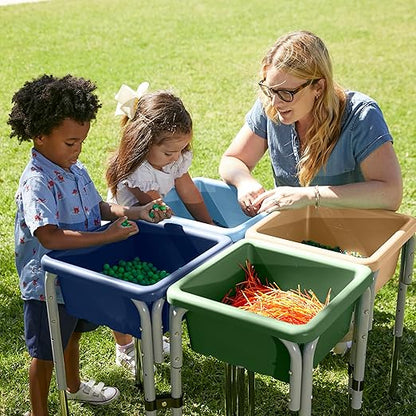 ECR4Kids Stackable Square Bins with Non-Snap Lids, Multipurpose Organization, Sand, 2-Pack