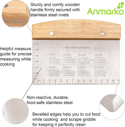 Dough Cutter for Bread and Pizza Dough - Stainless Steel Metal Griddle Scraper Chopper