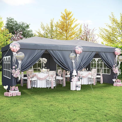 Aoxun 10x20 Pop Up Canopy Tent with 6 Removable Sidewalls, One Push Party Tent Waterproof Outdoor Canopy with 3 Adjustable Height, Portable Tents for Parties, Wedding, Commercial, Market
