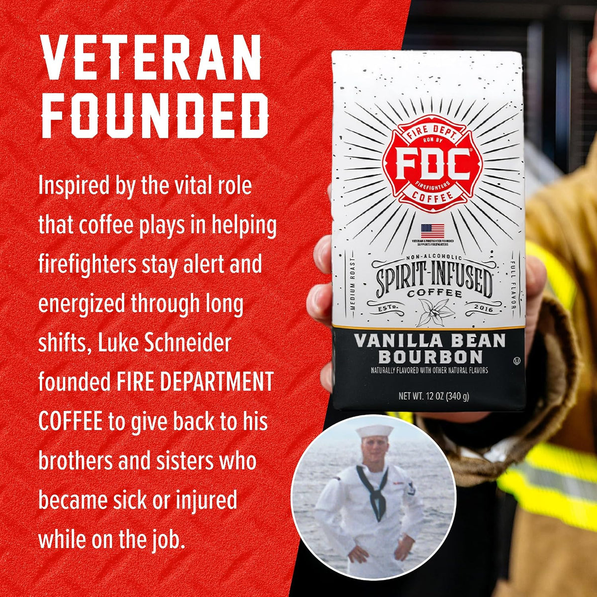 Fire Department Coffee Vanilla Bourbon Infused Ground Coffee - 12 oz | Medium Roast - Non-Alcoholic - Gives Back to Firefighters - Roasted in the USA - Veteran Owned