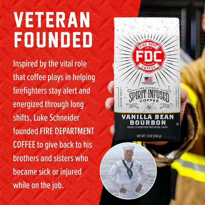 Fire Department Coffee Vanilla Bourbon Infused Ground Coffee - 12 oz | Medium Roast - Non-Alcoholic - Gives Back to Firefighters - Roasted in the USA - Veteran Owned