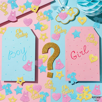 KatchOn, Pink, Blue and Gold Gender Reveal Confetti - Pack of 240 | Boy Or Girl Table Confetti | Gender Reveal Decorations | Oh Baby Decorations for Boy Or Girl | Gender Reveal Table Confetti