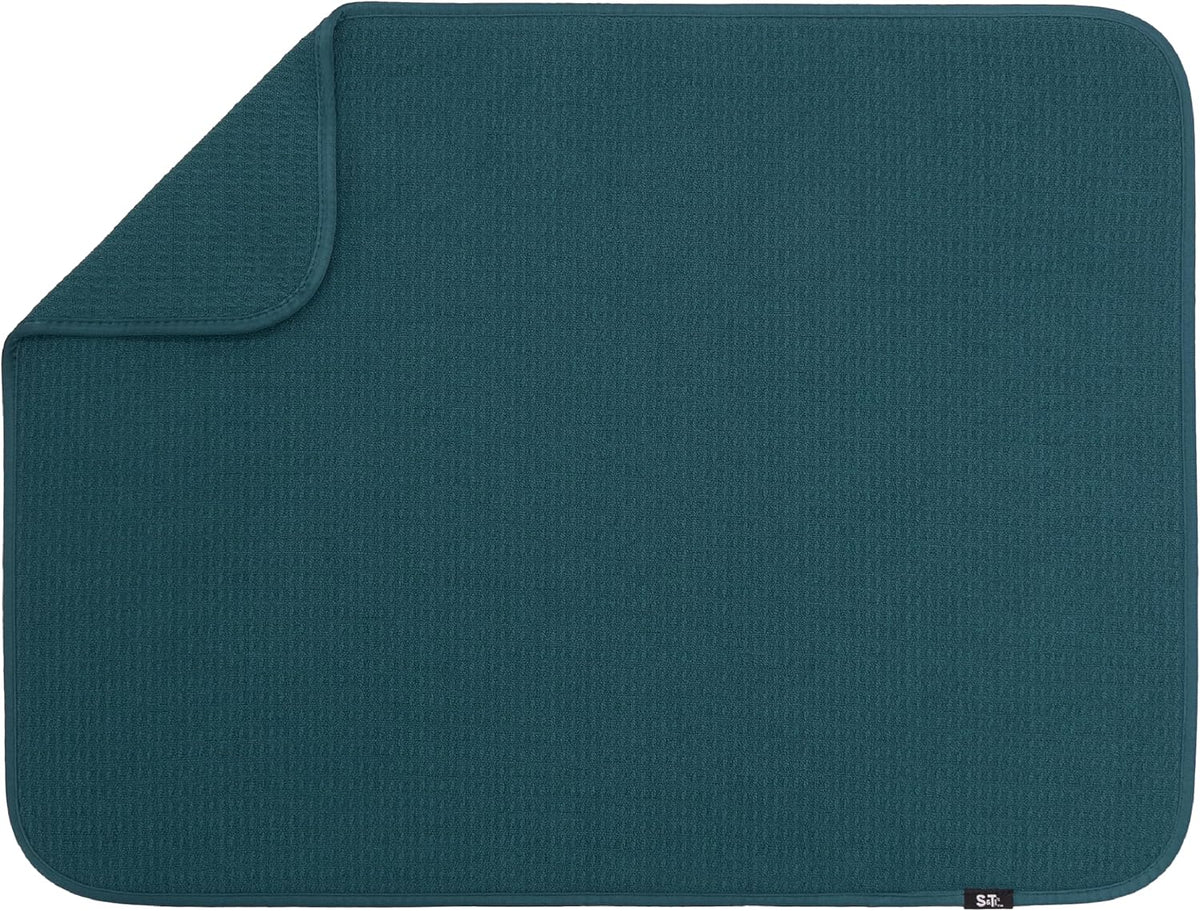 S&T INC. Dish Drying Mat XL, 18” x 24”, Absorbent Microfiber Kitchen Counter Mat, Dish Drying Pad for Dishes, Utensils, Pots and Pans, Extra Large, Tapestry Blue