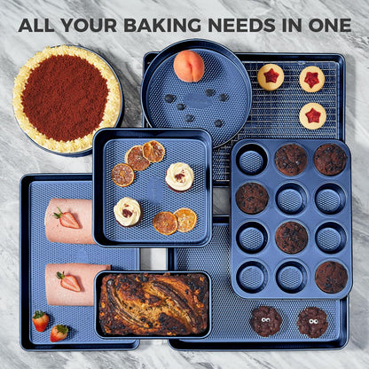 Hongbake 9-Piece Baking Pans Set Nonstick, Stackable Non Toxic Bakeware Sets with Diamond Texture, Oven Pan Set for Cooking