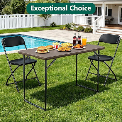 4ft Folding Table, Foldable Picnic Table Portable Table for Indoor Outdoor Use Heavy Duty Plastic Table Camping Table for Party, BBQ, Khaki