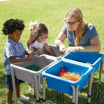 ECR4Kids Stackable Square Bins with Non-Snap Lids, Multipurpose Organization, French Blue, 2-Pack