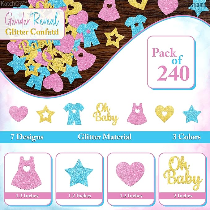 KatchOn, Pink, Blue and Gold Gender Reveal Confetti - Pack of 240 | Boy Or Girl Table Confetti | Gender Reveal Decorations | Oh Baby Decorations for Boy Or Girl | Gender Reveal Table Confetti
