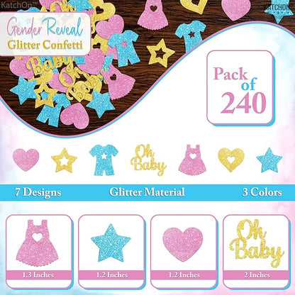 KatchOn, Pink, Blue and Gold Gender Reveal Confetti - Pack of 240 | Boy Or Girl Table Confetti | Gender Reveal Decorations | Oh Baby Decorations for Boy Or Girl | Gender Reveal Table Confetti