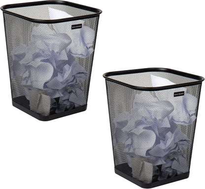 Mind Reader Mesh Trash Can, Waste Paper Basket, Square, Office, Metal Mesh, 9.75"L x 9.75"W x 12.25"H, Set of 2, Black