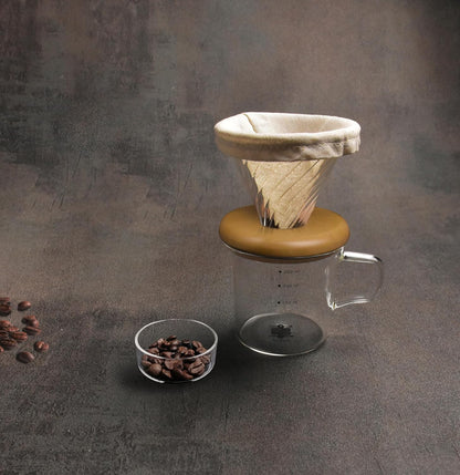 Athia Glass Pour Over Coffee Dripper Set, Glass Cone Dripper, Reusable Cloth Filter, Leather Cup Sleeve, Minimal Single Cup SET, for outdoor
