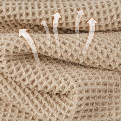 Microfiber Waffle Face Towels, 2 Pieces, Soft, Absorbent, Fast Drying, Lint Free (Beige)