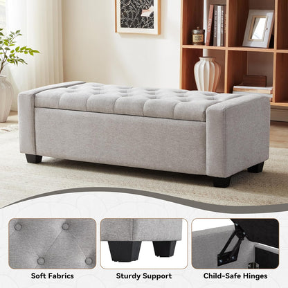 48" Ottoman with Storage, Large Storage Ottoman Bench for Bedroom with Safety Hinge, Upholstered Window Benches, End of Bed Bench for Living Room, Entryway Bench with Seating, LightGray