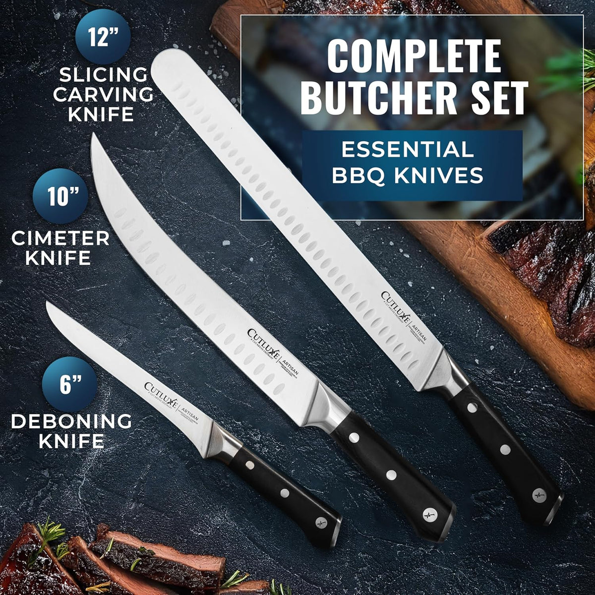 Cutluxe Butcher Knife Set – BBQ Brisket, Breaking & Boning Knife – Slicing Carving Knife Set for Meat Cutting, Ultra Sharp German Steel, Full Tang