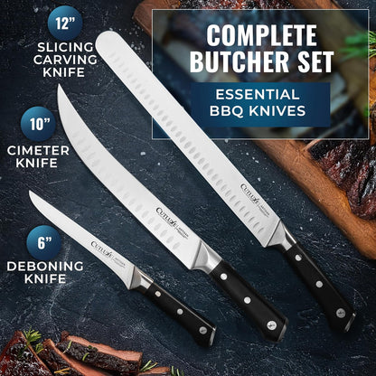 Cutluxe Butcher Knife Set – BBQ Brisket, Breaking & Boning Knife – Slicing Carving Knife Set for Meat Cutting, Ultra Sharp German Steel, Full Tang