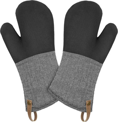 Cuisinart Heritage Kitchen Oven Mitts, Heat-Resistant, 2-Pack, 7"x13" | Non-slip neoprene palm grips up to 350°F, long cuff shields forearms, hang loop for storage, handles cast iron and grilling