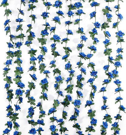 Miracliy 8Pcs 66FT Blue Flower Garland, Artificial Rose Floral Vines Fake Hanging Spring Flower Garland for Wall Backdrop Wedding Arch Tea Party Door Mantle Decoration
