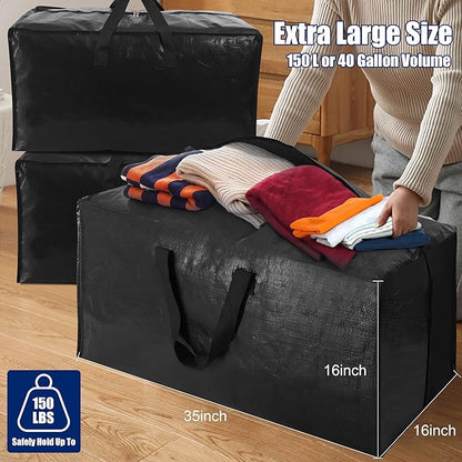 Cosy Family 8 Pack Heavy Duty Extra Large Moving Bags with Backpack Straps - Strong Handles & Zippers, Storage Totes For Space Saving, Fold Flat, Alternative to Moving Box (40 gal, Black)