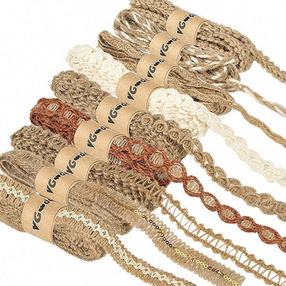 VGOODALL 9 Rolls Jute Ribbons Lace Craft Ribbon 18 Meters for Crafts Wraping Gifts Party Holiday and Rustic Wedding Decorations