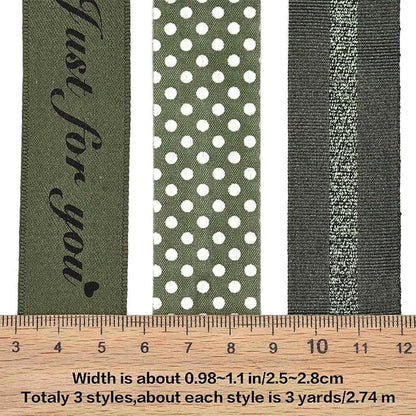 BEEFLYING 3 Styles 9 Yard Olive Green Wire Edged Ribbons Wrapping Decoration 25~28mm×2.7m Spot Ribbons Satin Ribbons for Wedding Party Deco Hair Bows Flower Designs Sewing and Craft