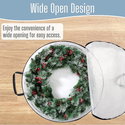 VENO 36 Inch Wreath Storage Container, 4 Pack Clear Round Christmas Wreath Storage Bag, Heavy Duty Clear Holder with Wall Hanging Handles
