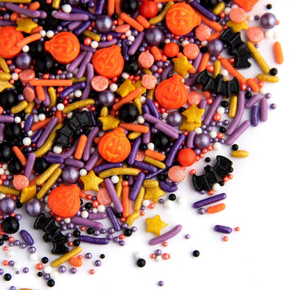 Sweets Indeed Toil & Trouble Halloween Sprinklefetti Mix – 4 oz Jar, Sprinkles with Pumpkins, Bats, Jimmies, Nonpareils, Sugar Pearls & Quins