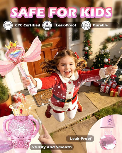 Princess Bubble Wand for Girls, Light Up Bubble Maker with Music & LED Lights, Automatic Bubble Blower Toy with Wings, Leak-Proof Bubble Machine for Kids Outdoor Birthday Party Gifts