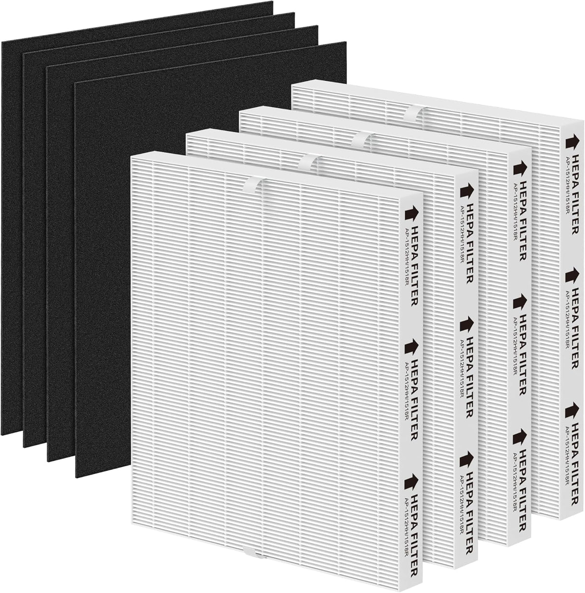 AP-1512HH Replacement Filter Compatible with Coway Airmega AP-1512HH and Airmega 200M Air Puri-fiers, 4 Filters and 4 Carbon Pre-Filters, Compared to Part #3304899, 4 Pack