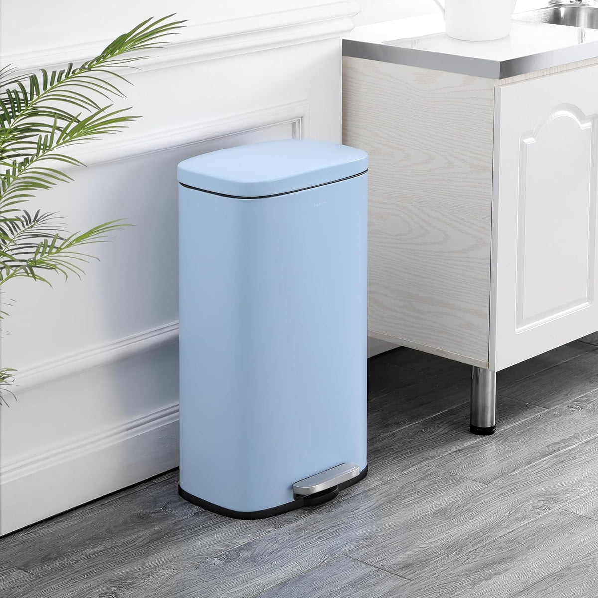 happimess HPM1011G Curtis 8-Gallon Step-Open Trash Can, Fingerprint Resistant, Modern, Minimalistic for Home, Kitchen, Laundry Room, Office, Bedroom, Bathroom, Tide Pool Blue