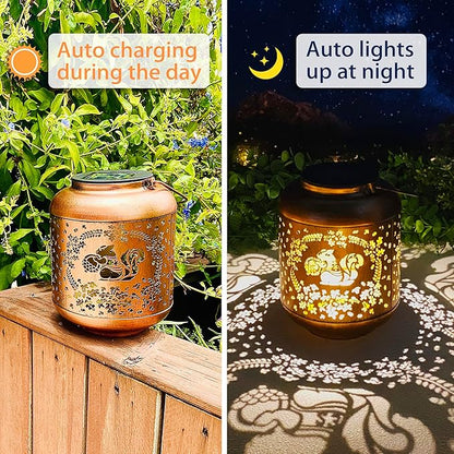 2 Pack Squirrel Solar Lanterns Outdoor Waterproof Hanging Solar Lights Squirrel Gifts for Women Men Metal Decorative LED Lanterns for Yard, Patio, Lawn, Tabletop, Pathway, Landscape, Garden Decor