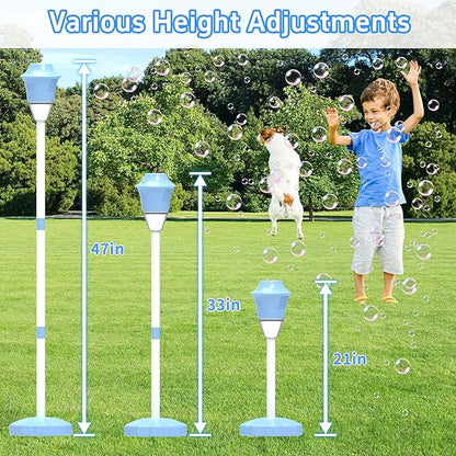 Infowush Bubble Machine for Kids, Automatic Standing Bubble Maker Machine Height Adjustable Up to 47 Inches Outdoor Battery Bubble Machine with Light/Music for Toddlers Birthday Party Gifts（Blue）