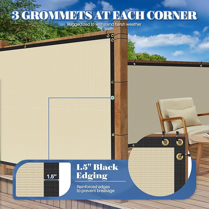 ECOOPTS 4'x284' Privacy Fence Screen Windscreen with Copper Grommets, Fit for Commercial Fence and Residential Garden Outdoor 90% UV Blockage, Cable Zip Ties Included (Beige)