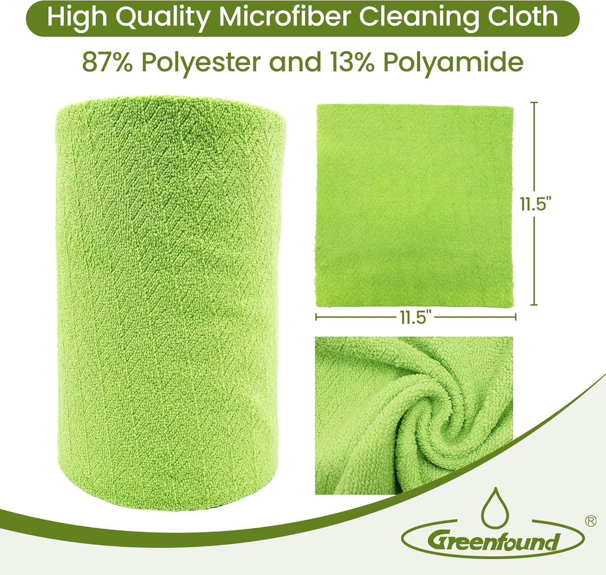 Greenfound Microfiber Cleaning Cloth Roll -80 Pack,Tear Away Microfiber Towels for Car,Reusable Paper Towels Washable,Absorbent,Lint Free Cleaning Rags for House,Kitchen,Window-11.5"×11.5"(Wave Green)