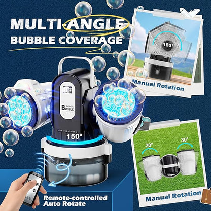 Dual-Engine Bubble Machine with Auto Rotation & RGB Lights & Remote Control,1800mA Type-C Rechargeable,700mL Tank,Bubble Maker for Kids, Party, Wedding, Backyard Outdoor Toy