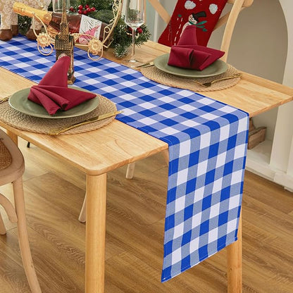 Waterproof Checkered Tablecloth Runner Fabric - Rectangle 12x108 Inch Classic Gingham Buffalo Plaid Table Cloth for Indoor/Outdoor Use - Table Cover for Kitchen, BBQs, and Parties