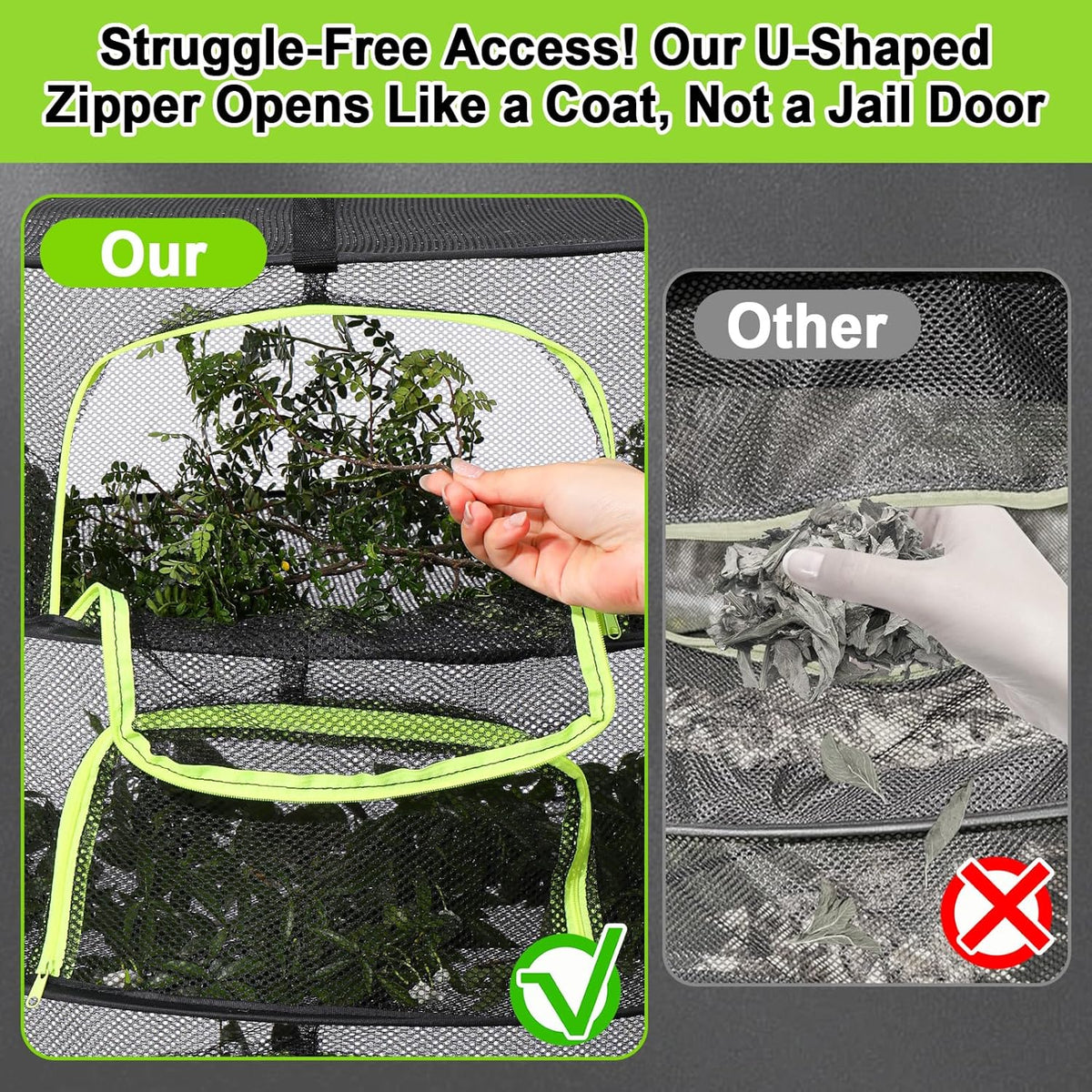 LUKETURE 6-Layer Hanging Herb Dryer Rack - with U-Zipper Mesh Net & Hook, Foldable Collapsible Drying Rack for Plants, Herbs, Flowers, Fish, Jerky, Laundry