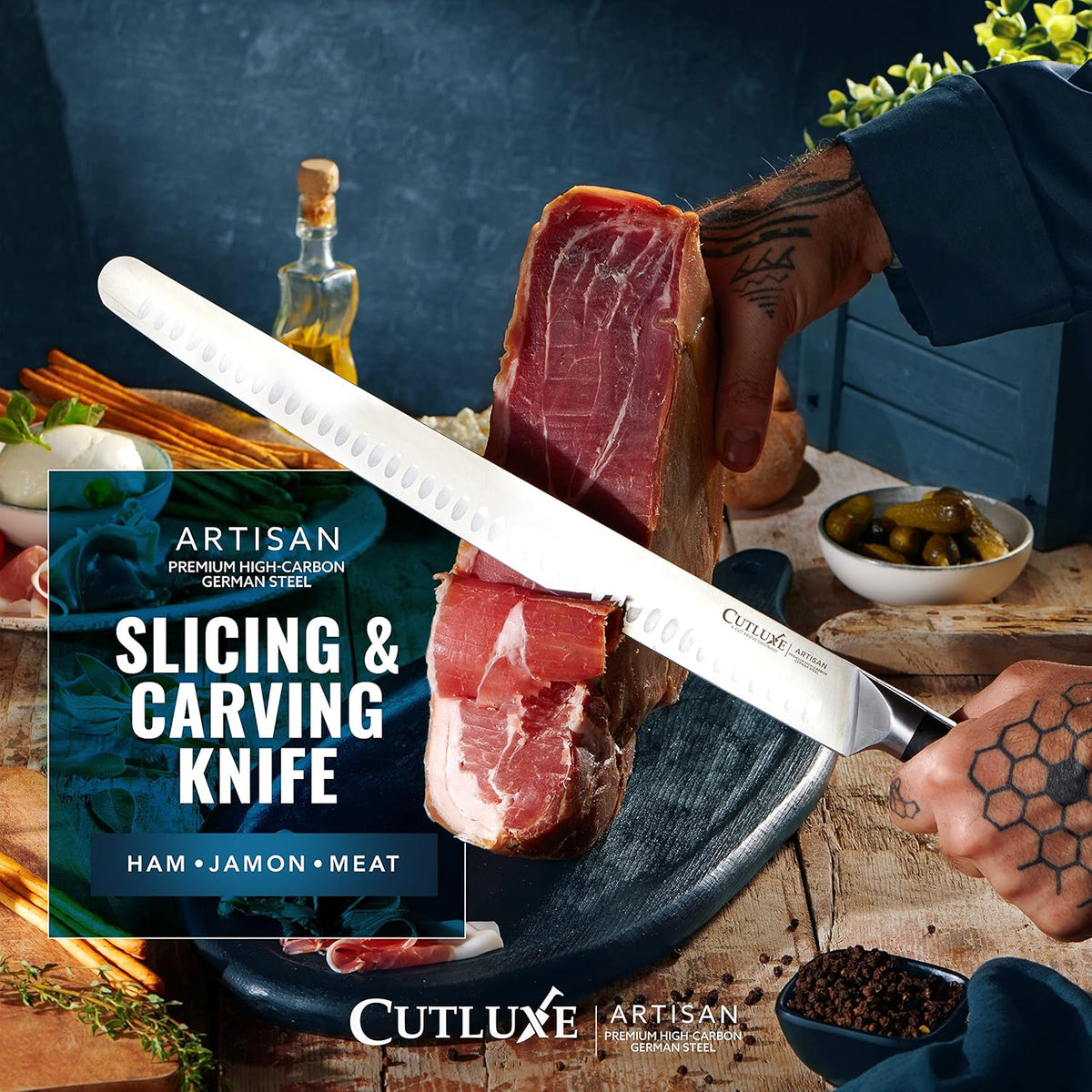 Cutluxe Extra-Long 14" Slicing Carving Knife – Brisket Knife, Razor Sharp Meat and BBQ Knіfe – High Carbon German Steel