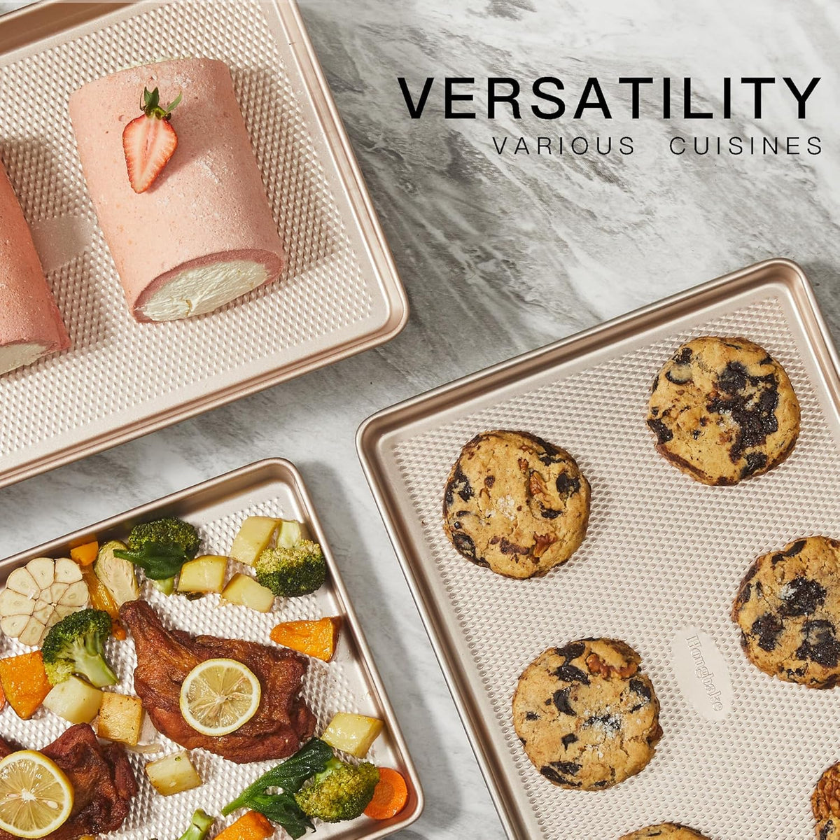 Half Cookie Sheet Pan for Baking - Hongbake Nonstick Baking Sheet with Diamond Texture Surface
