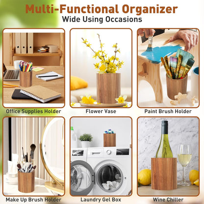 Utensil Holder for Kitchen Countertop: 360° Rotating Wooden Utensil Crocks - Farmhouse Cooking Spoons Organizer