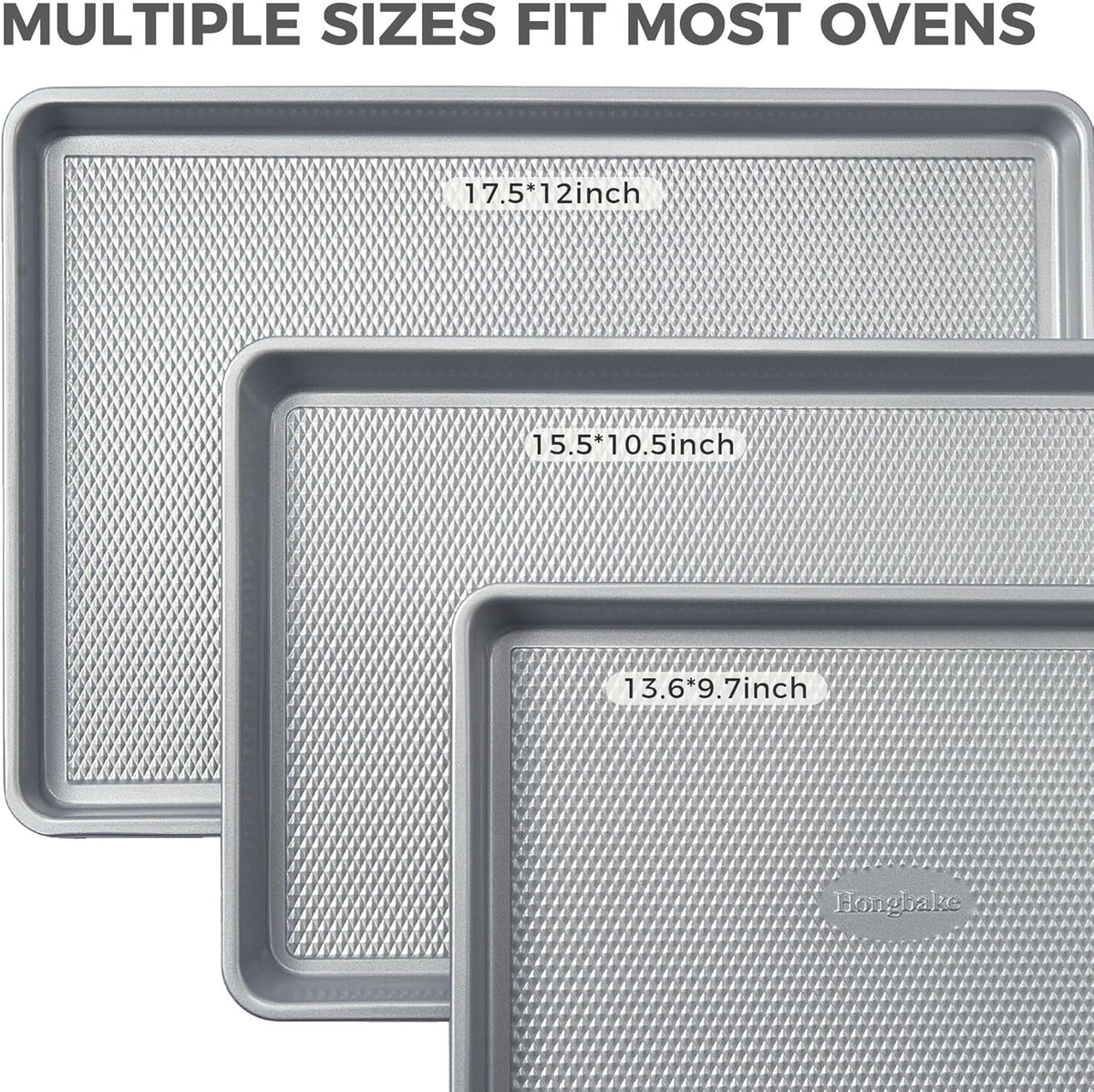 Hongbake Naturally Non Toxic Baking Sheet Pan Set of 3, Heavy Duty Aluminized Steel Cookie Sheets