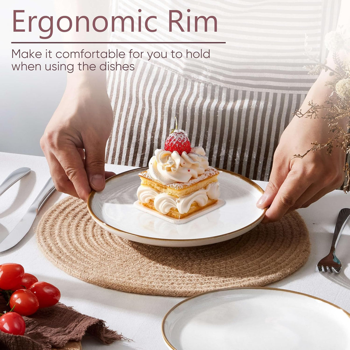 Herogo Ceramic 7.9 Inch Porcelain Dessert Plates Set of 6, Small Stoneware Dinner Plate Set
