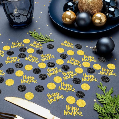 KatchOn, Glitter, Gold and Black Happy New Year Confetti - Pack of 200 | New Years Confetti 2026, New Years Eve Party Supplies 2026 | NYE Table Decorations | Happy New Years Decorations 2026