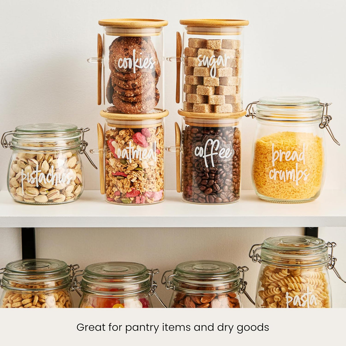 Talented Kitchen Glass Food Storage Containers with Lids - 4-Pack 17 oz Glass - Stackable Kitchen Jars for Pantry