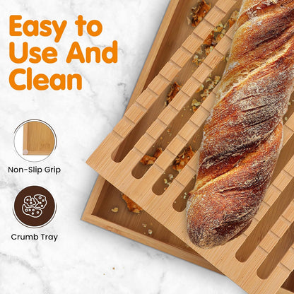 Bread Slicer For Homemade Bread - Compact Sourdough Bread Cutter - Adjustable Homemade Bread Slicer Guide With Crumb/Serving Tray- Easy To Clean Bread Slicer For Sourdough - Sourdough Slicer